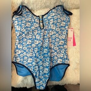 Lilly Pulitzer Baela One Piece Luna Blue Palm Beach Petals Size 14 New